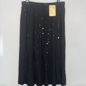 Starry Night Knife Pleated Midi Skirt
